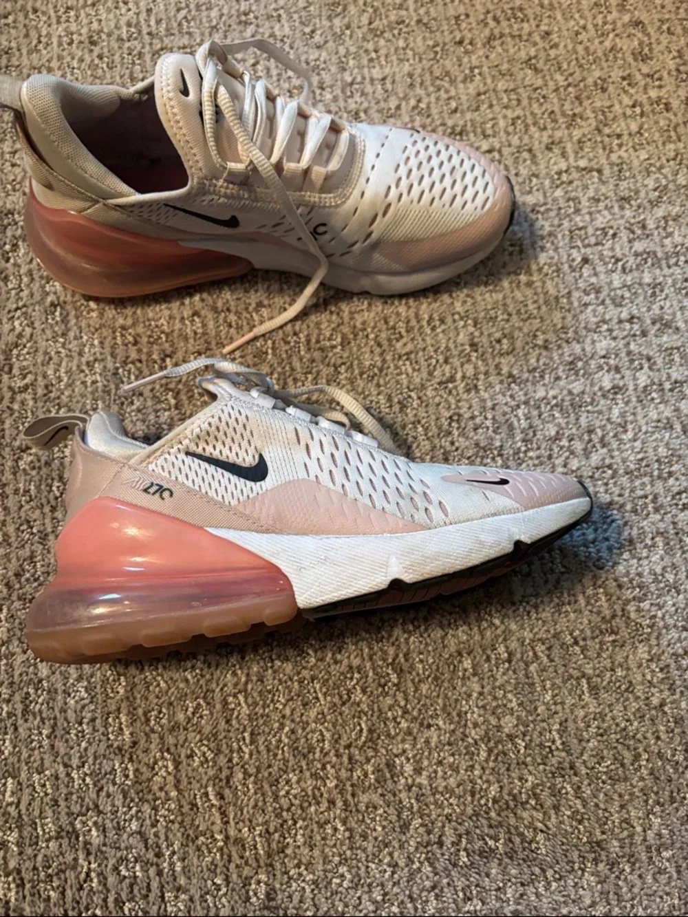 Nike Women’s Air Max 270 React Sneakers - White/Pale Pink - Picture 3 of 7